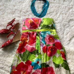 Cache tropical floral strapless dress size 0